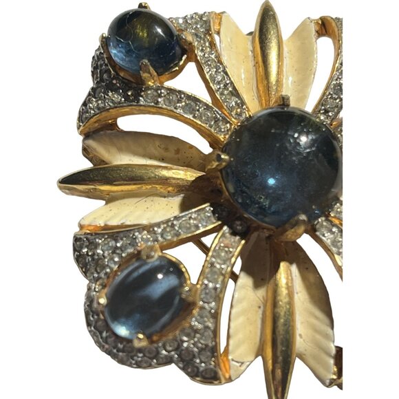 Kenneth Jay Lane KJL Blue & Rhinestone Vintage Square Floral Brooch Signed - Picture 2 of 16